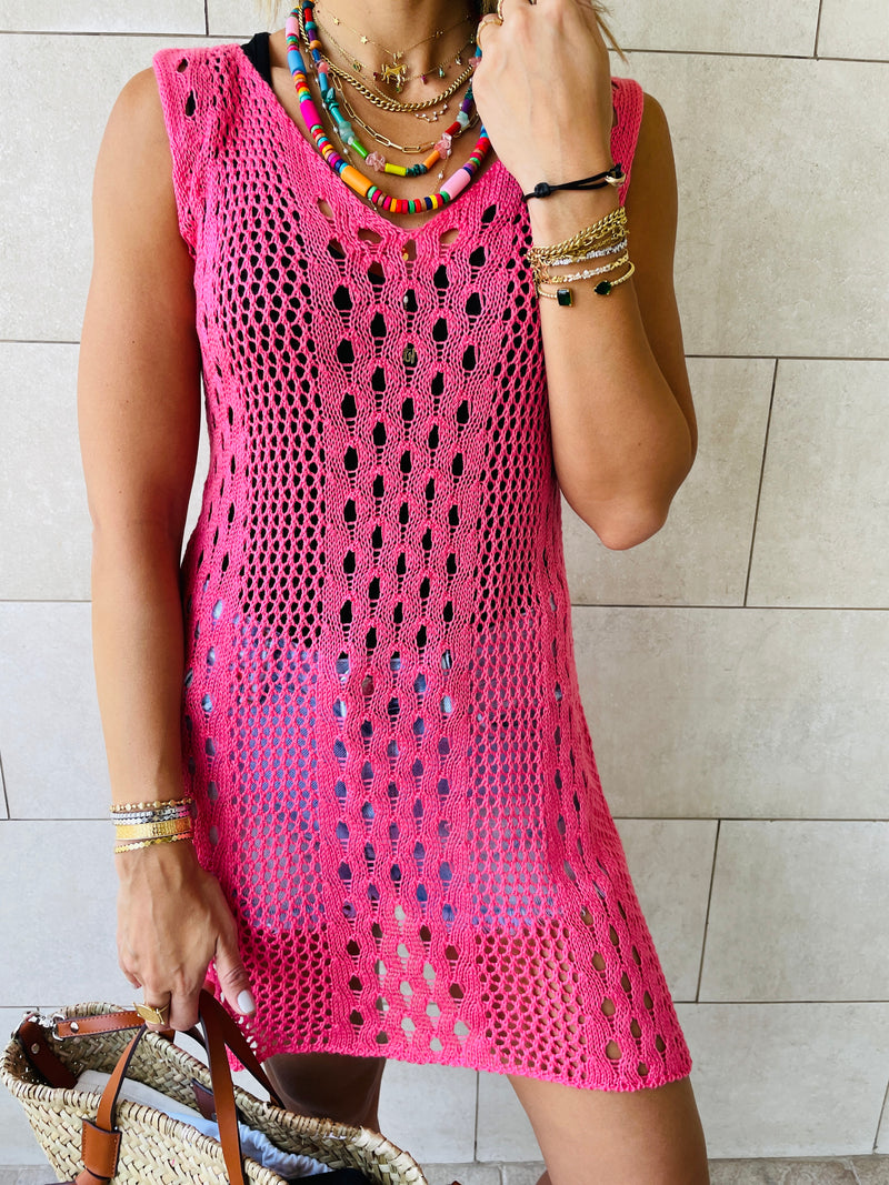Pink Longline Crochet Beach Top