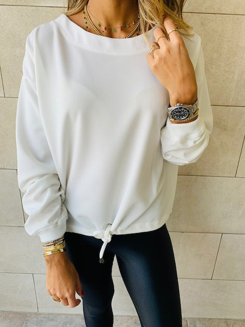 White Drawstring Sweatshirt