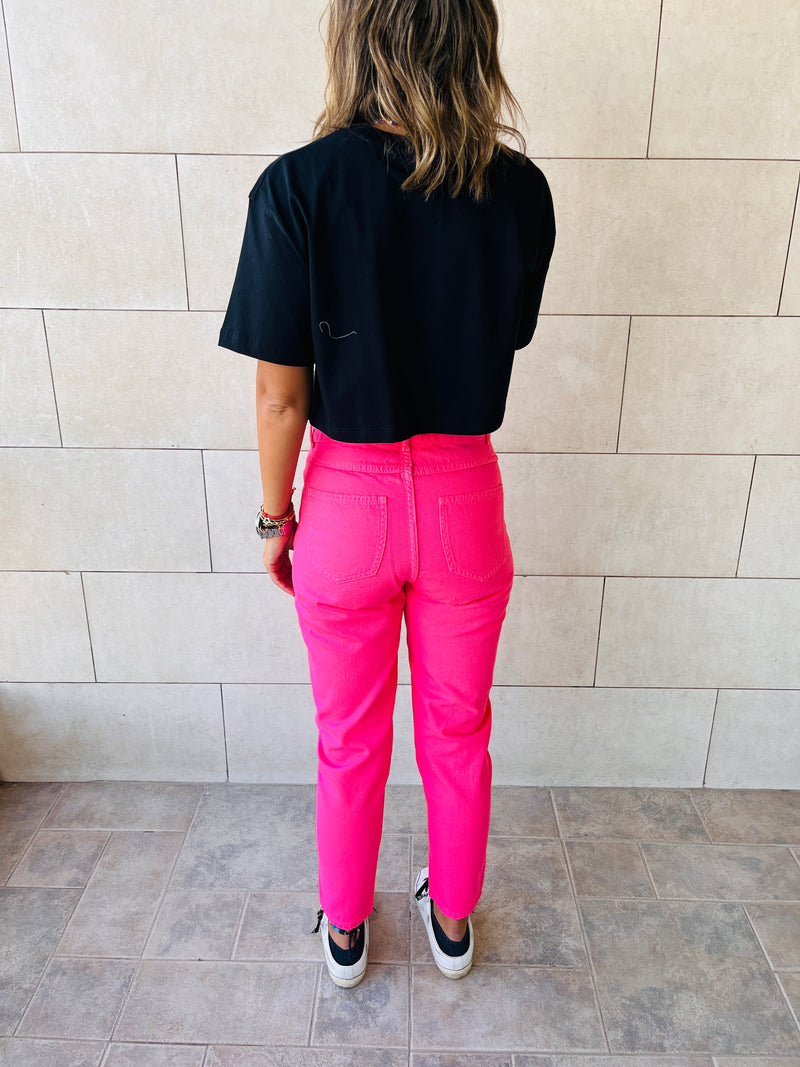 Fuchsia Colored Mom Jeans