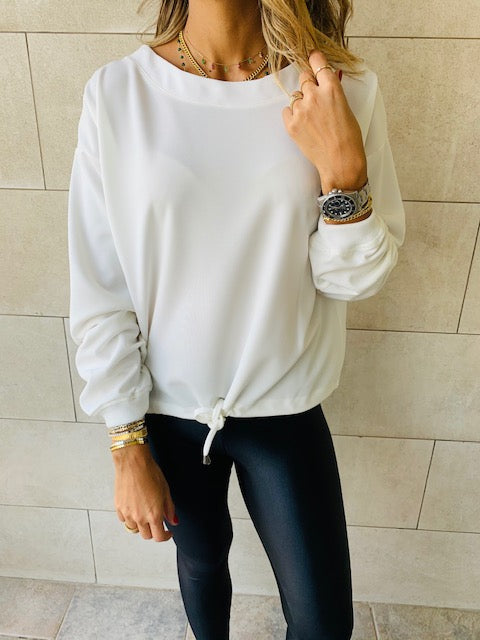 White Drawstring Sweatshirt