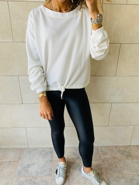 White Drawstring Sweatshirt