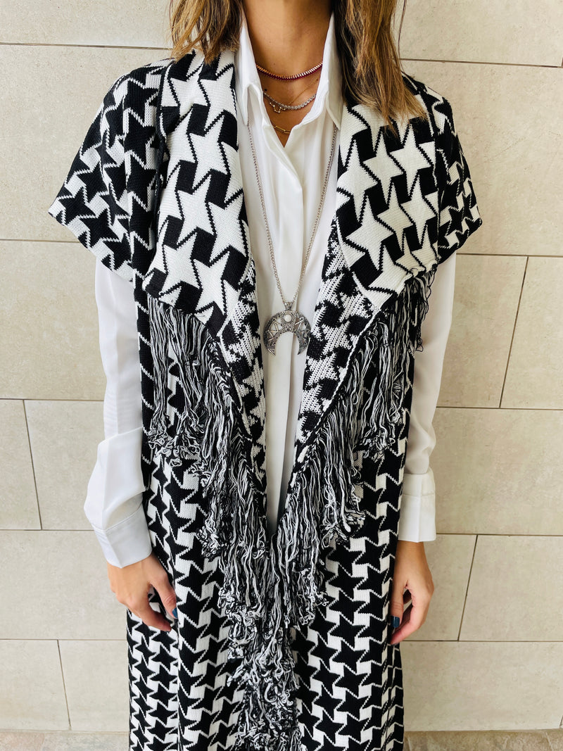 Black Houndstooth Printed Shawl