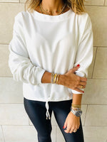 White Drawstring Sweatshirt