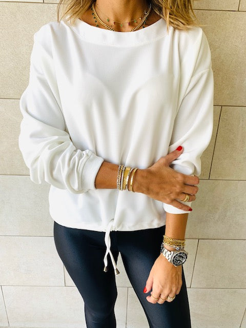White Drawstring Sweatshirt