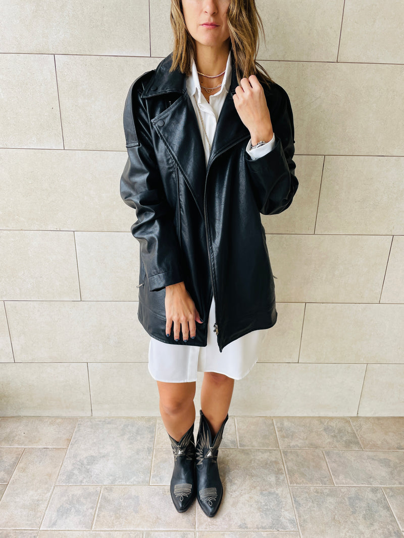 Black longline leather jacket hot sale