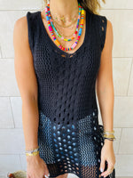 Black Longline Crochet Beach Top