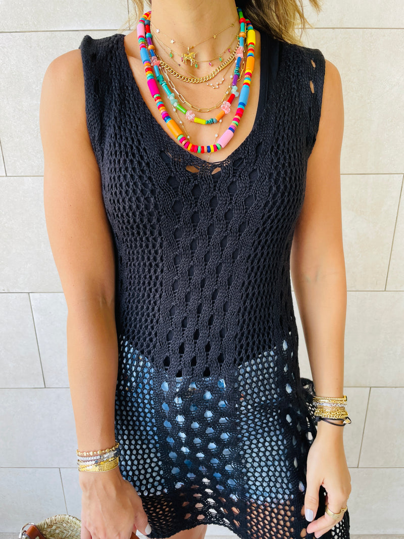 Black Longline Crochet Beach Top