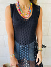 Black Longline Crochet Beach Top