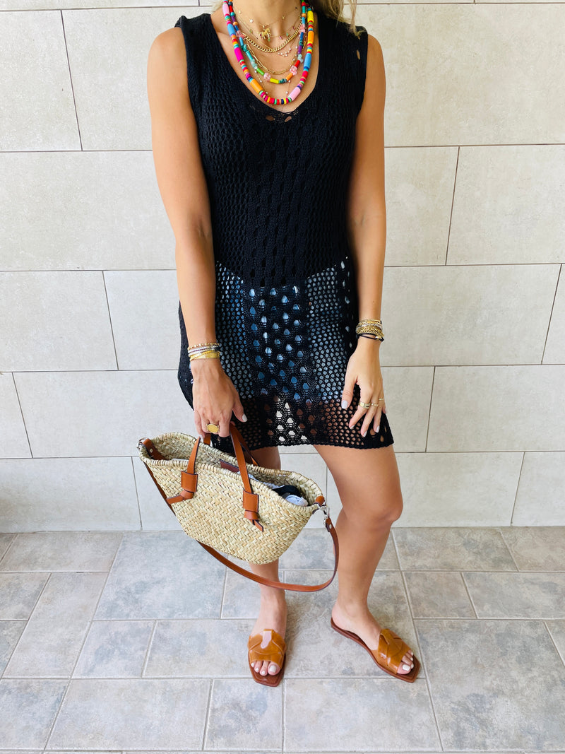 Black Longline Crochet Beach Top