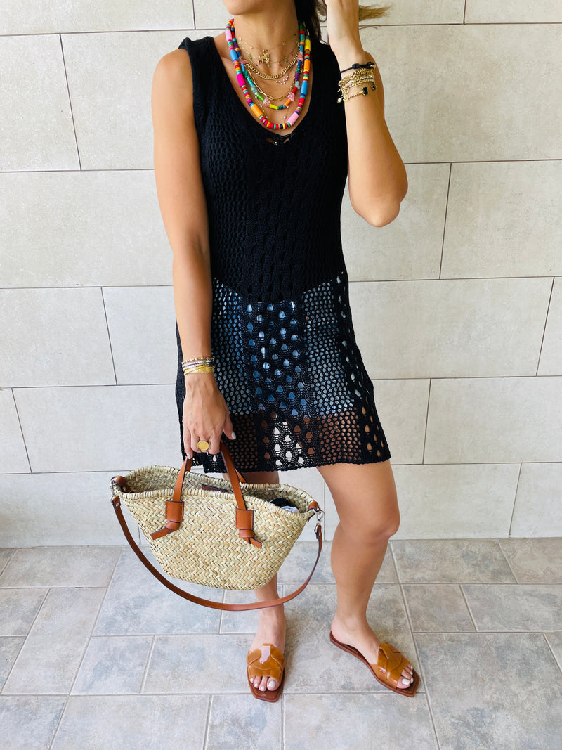 Black Longline Crochet Beach Top