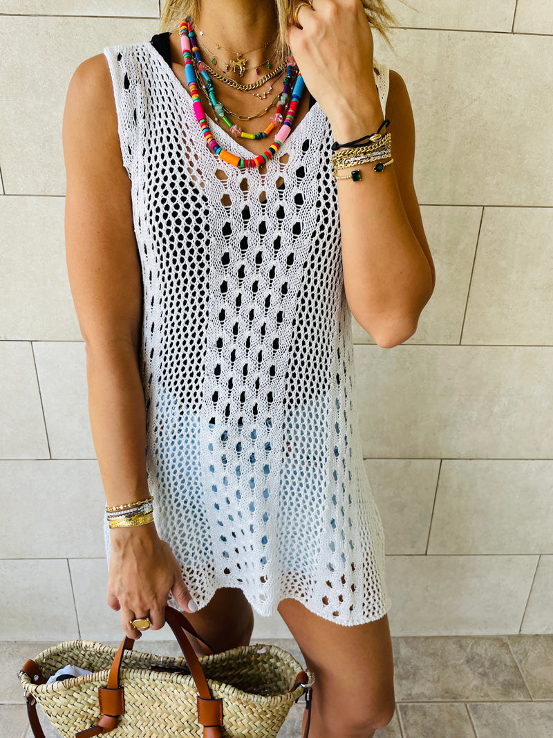 White Longline Crochet Beach Top
