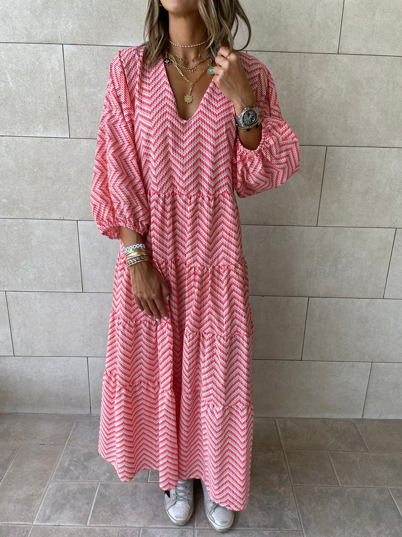 Red Zigzag Tiered Dress