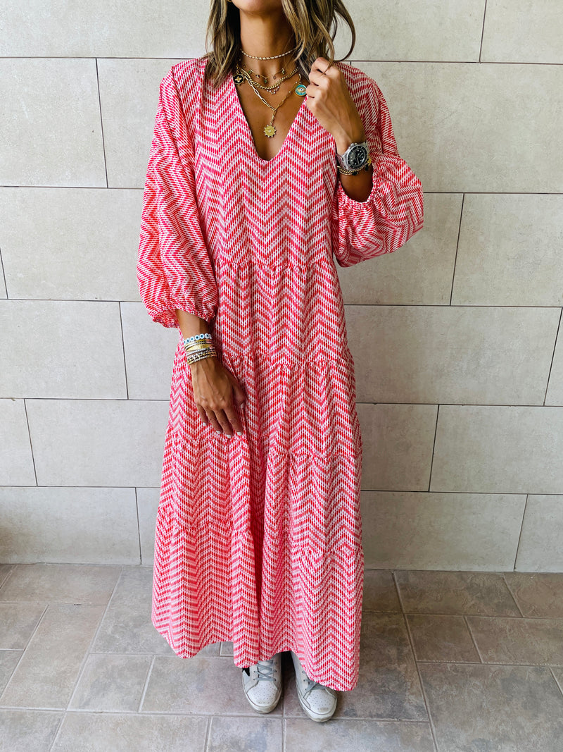 Red Zigzag Tiered Dress