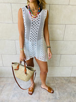 White Longline Crochet Beach Top
