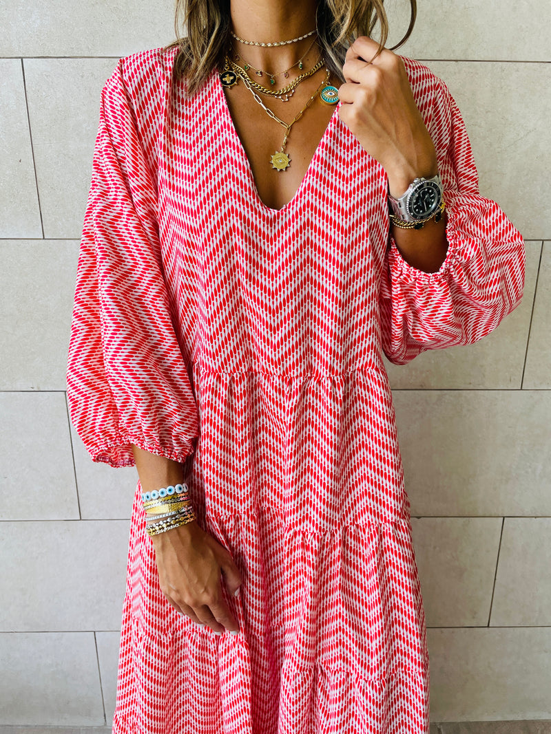 Red Zigzag Tiered Dress