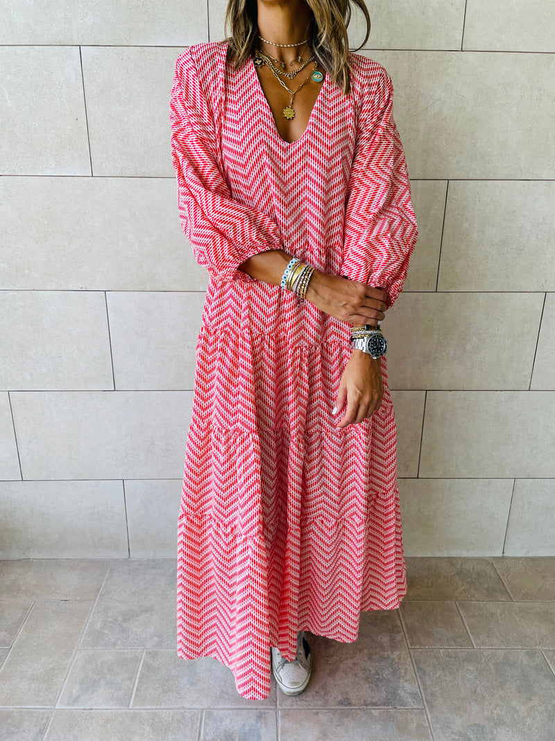 Red Zigzag Tiered Dress