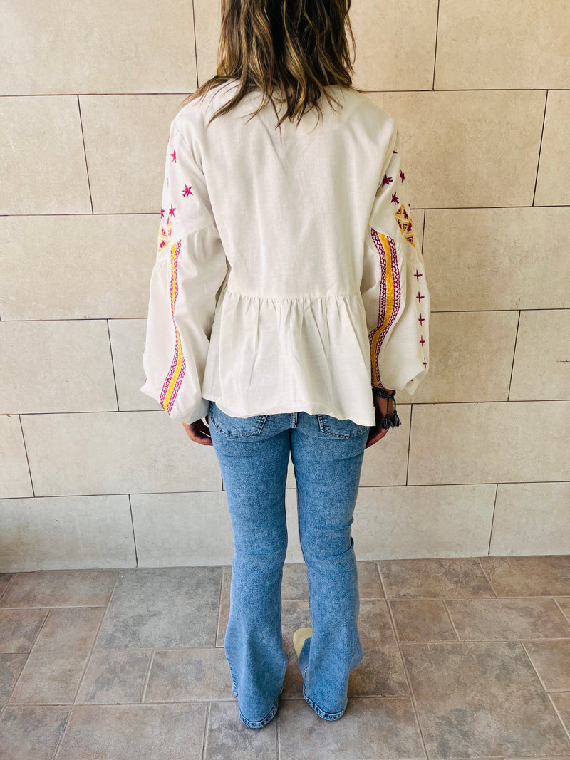 White Embroidered Traveler Top
