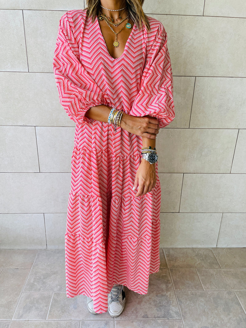 Red Zigzag Tiered Dress