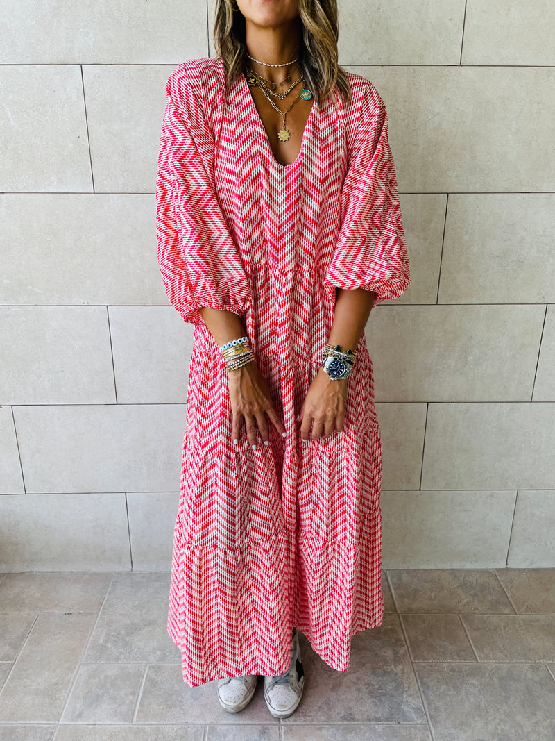 Red Zigzag Tiered Dress