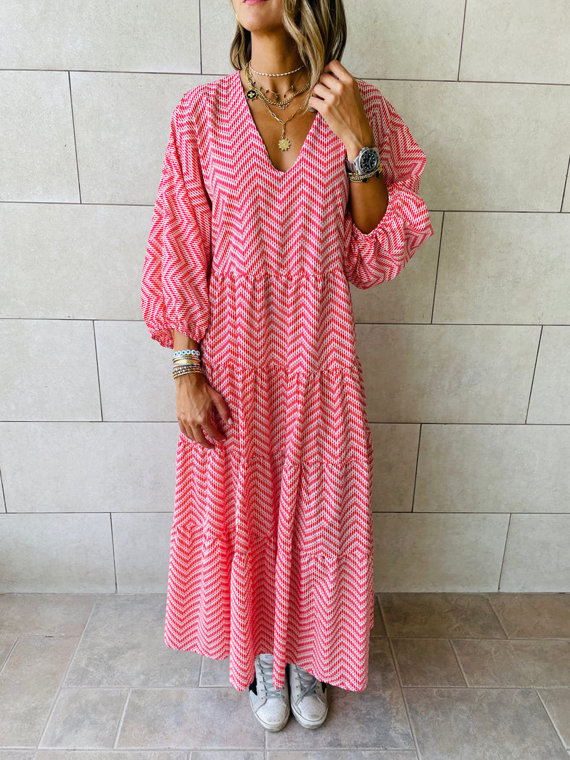 Red Zigzag Tiered Dress
