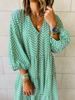 Green Zigzag Tiered Dress