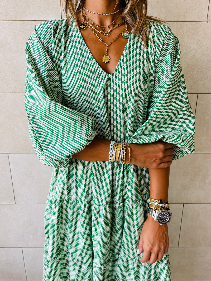 Green Zigzag Tiered Dress