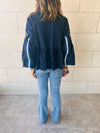 Navy Embroidered Traveler Top