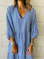 Blue Zigzag Tiered Dress