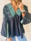 Black Embroidered Traveler Top