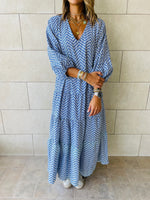 Blue Zigzag Tiered Dress