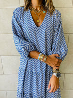 Blue Zigzag Tiered Dress