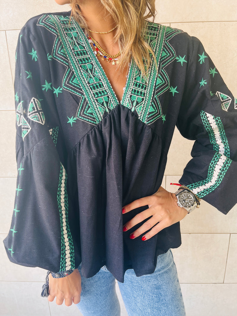 Black Embroidered Traveler Top