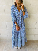 Blue Zigzag Tiered Dress