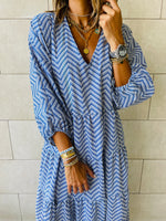 Blue Zigzag Tiered Dress