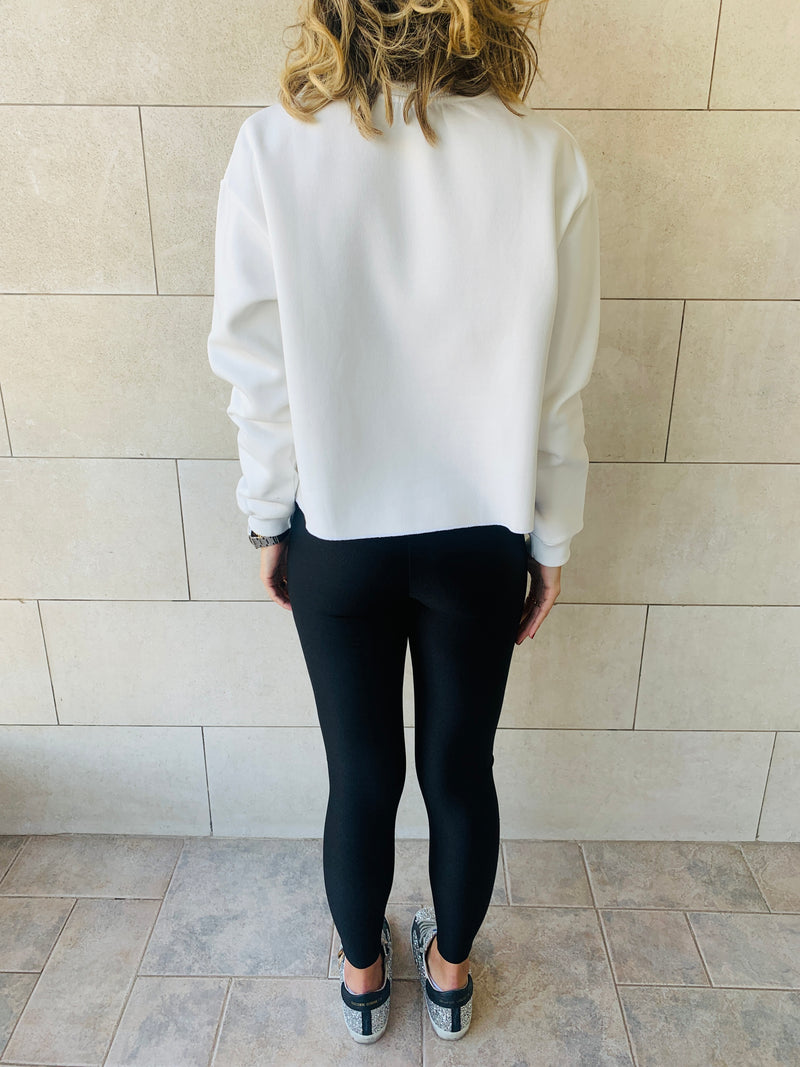 White Frayed Edgy Cropped Sweatshirt