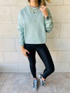 Sage Frayed Edgy Cropped Sweatshirt