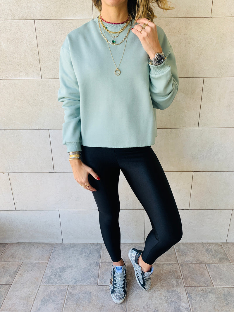 Sage Frayed Edgy Cropped Sweatshirt