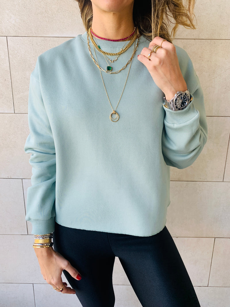 Sage Frayed Edgy Cropped Sweatshirt