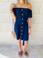 Navy Puff Bardot Dress