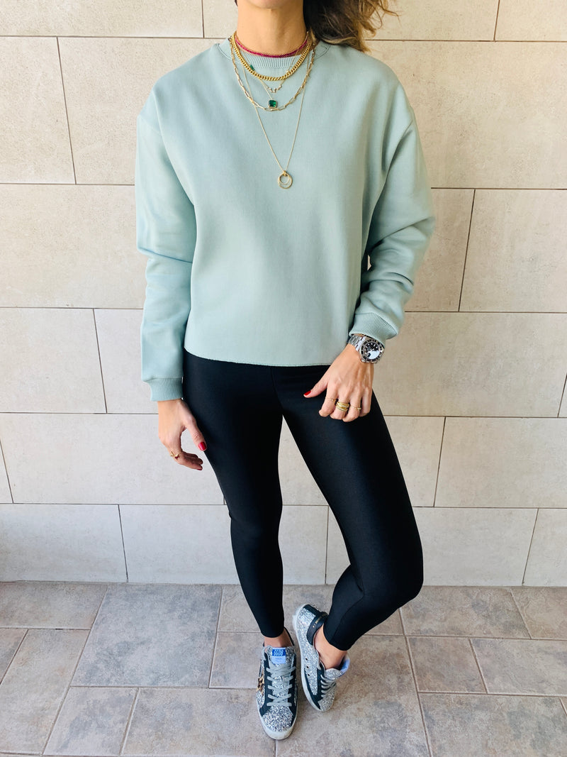 Sage Frayed Edgy Cropped Sweatshirt