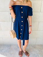 Navy Puff Bardot Dress