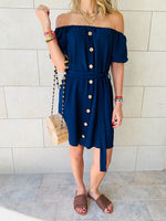 Navy Puff Bardot Dress