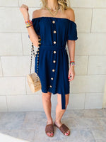 Navy Puff Bardot Dress