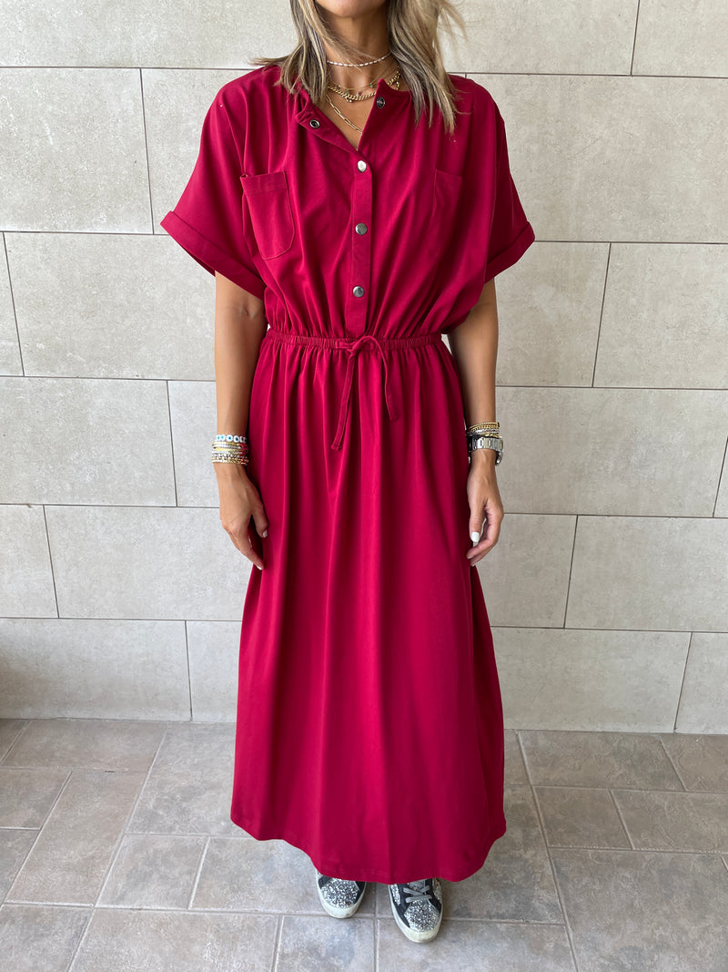 Burgundy Drawstring City Dress