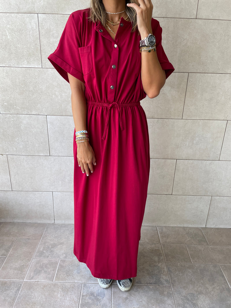 Burgundy Drawstring City Dress