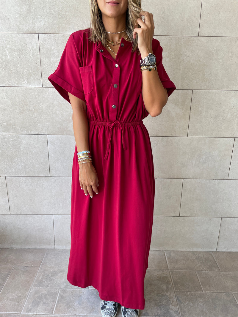 Burgundy Drawstring City Dress