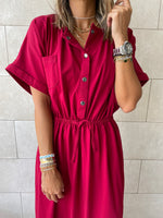 Burgundy Drawstring City Dress