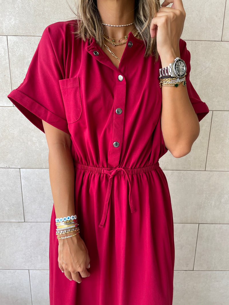 Burgundy Drawstring City Dress
