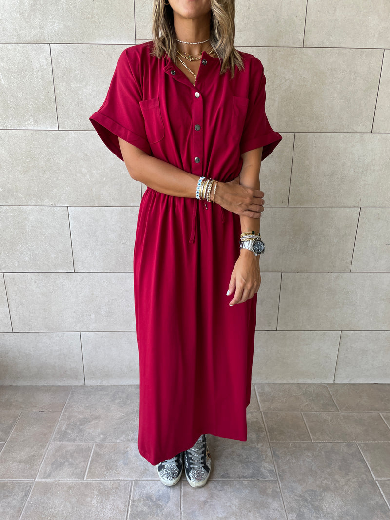 Burgundy Drawstring City Dress