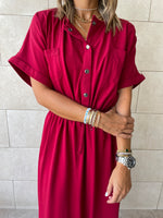 Burgundy Drawstring City Dress